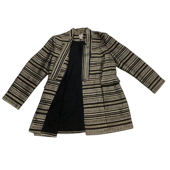 Chico's black and gold striped metallic tweed long jacket size 2 - Picture 2 of 8